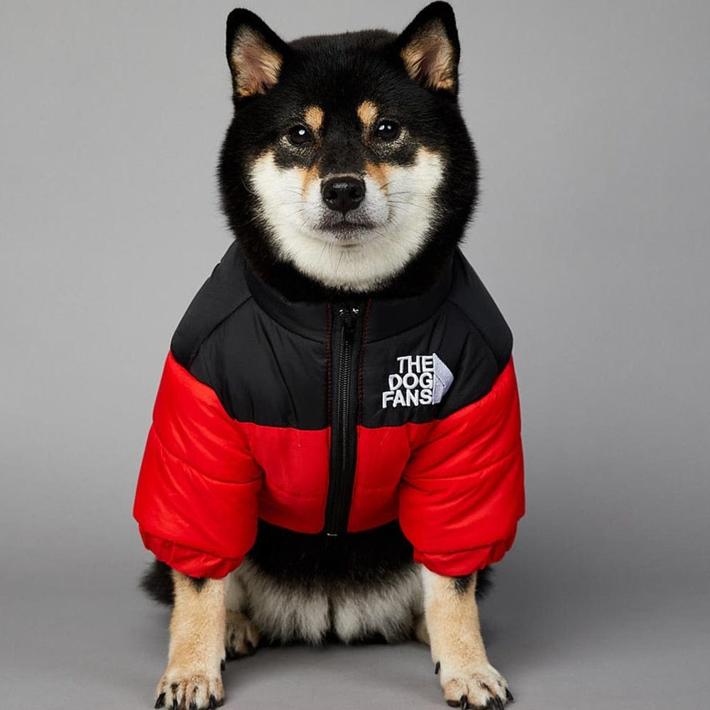 durable red cold weather dog jacket.