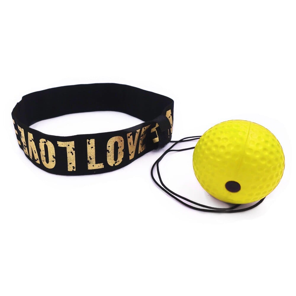 Yellow fight ball headband variant showcasing the high-resilience elastic cord attachment node.