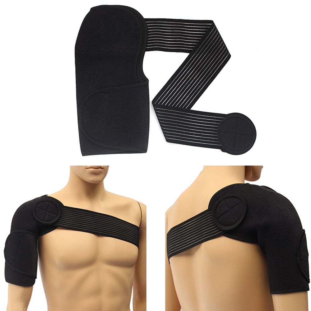 Close-up detail of the breathable polyester-rubber weave on the AC joint compression strap.