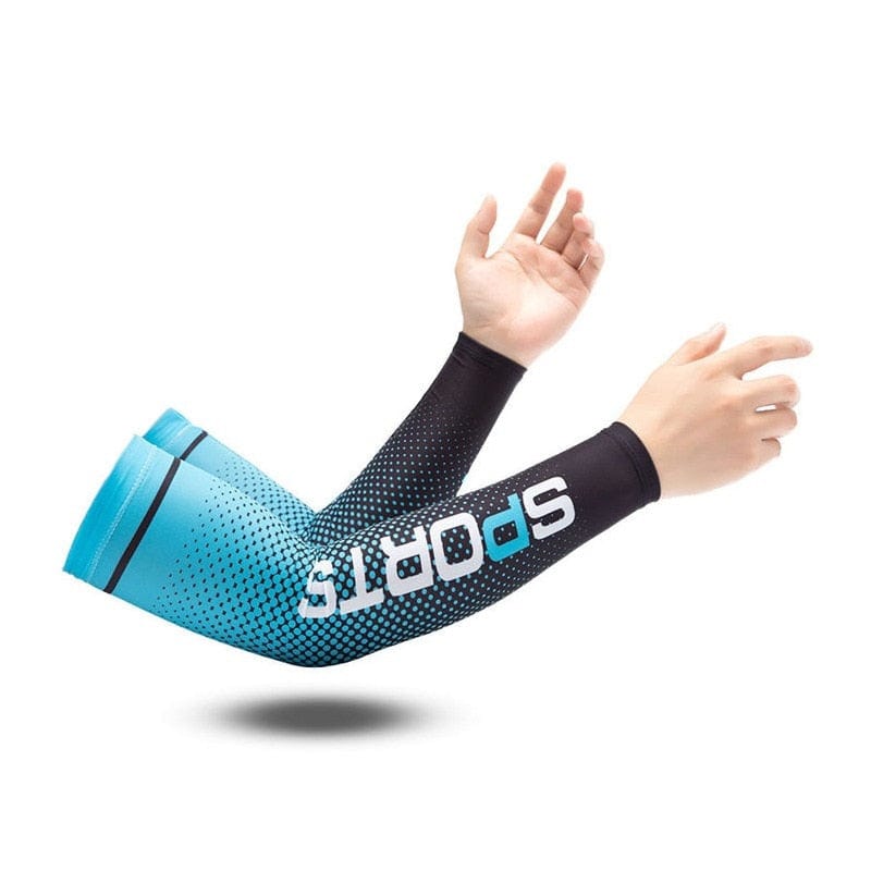 Light blue Basketball Shooting Sleeve showcasing its streamlined compression lines and smooth elbow padding.