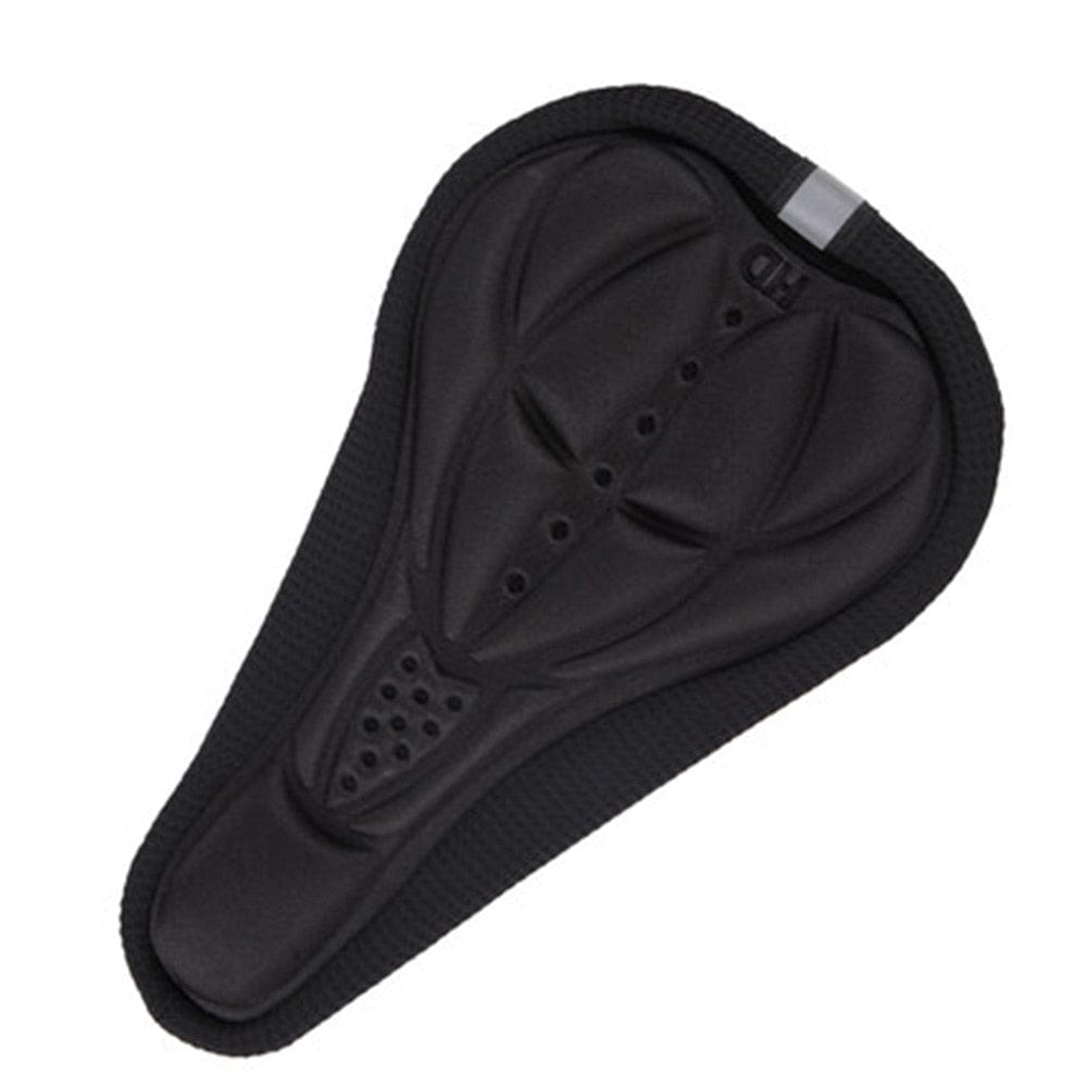 Black Gel Bike Seat Cover showing its ergonomic anatomical central relief groove.