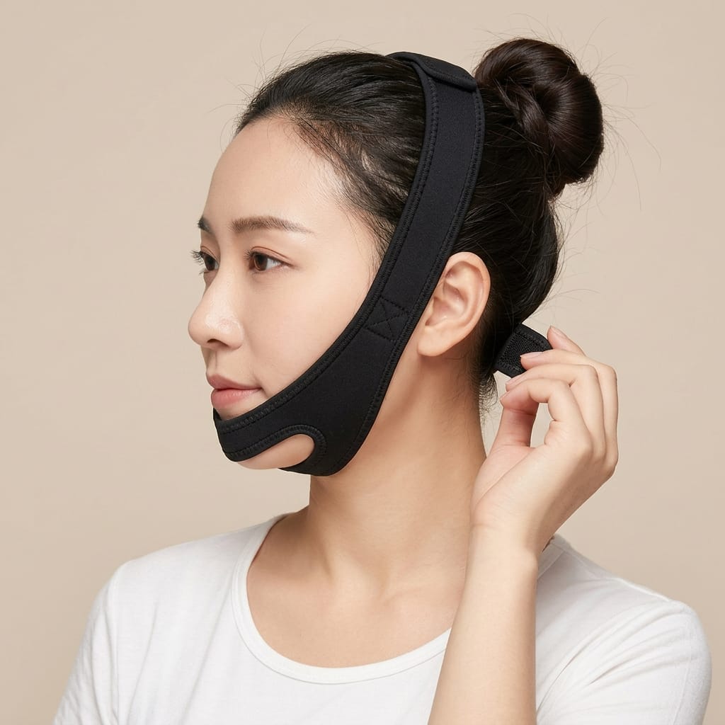Black chin support strap with adjustable fit