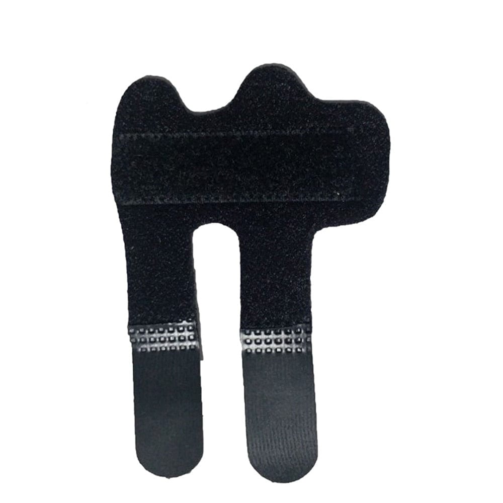 Close-up of the black Finger Extension Splint demonstrating its adjustable hook-and-loop straps and universal free-size configuration.