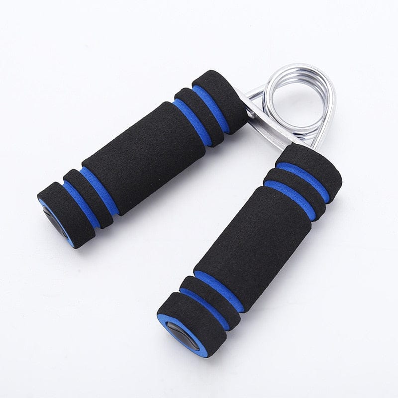 Symmetrical pair of blue Hand Grip Strengthener devices showcasing the thick metal spring coil configuration.