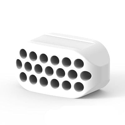 White Jawline Exercise Tool showing its multi-hole ventilation matrix and smooth silicone finish.