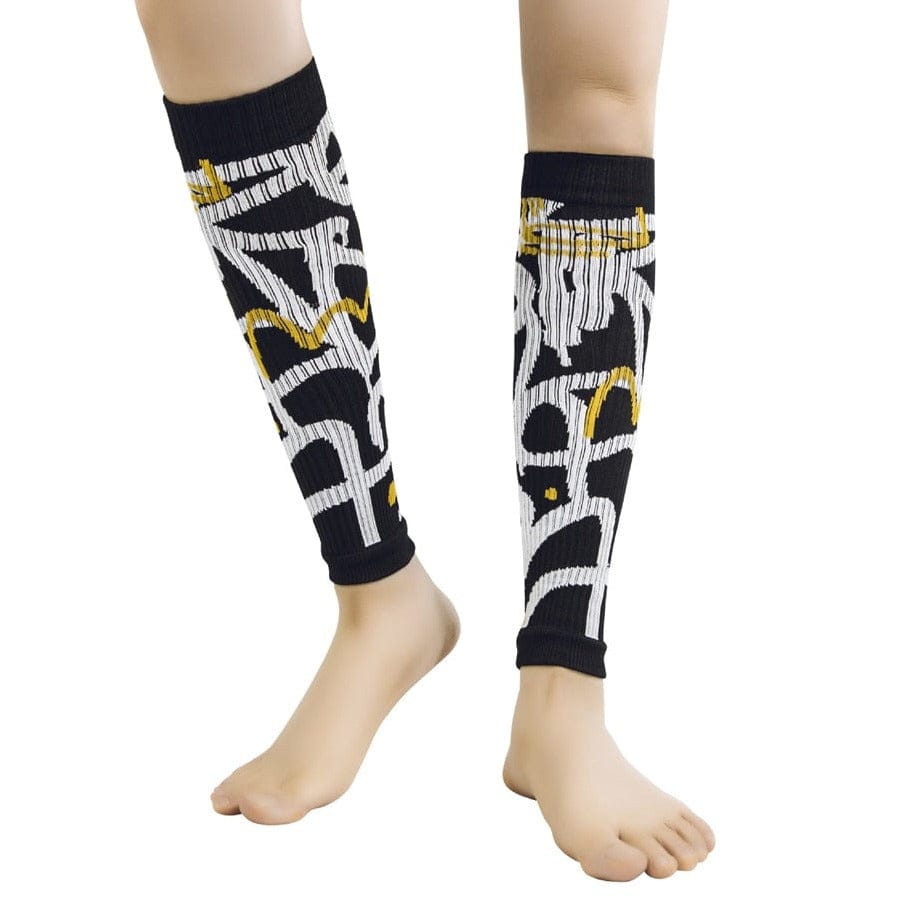 Black Leg Sleeves for Women showing their contoured compression design on calf muscles.