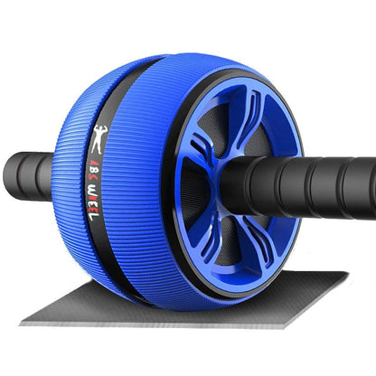 Blue Rolling Ab Wheel showing its wide single-wheel configuration and textured black rubber handles.
