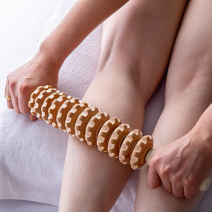 Wooden Curved Massager | Handheld Roller Stick | 12 Rollers Trigger Point