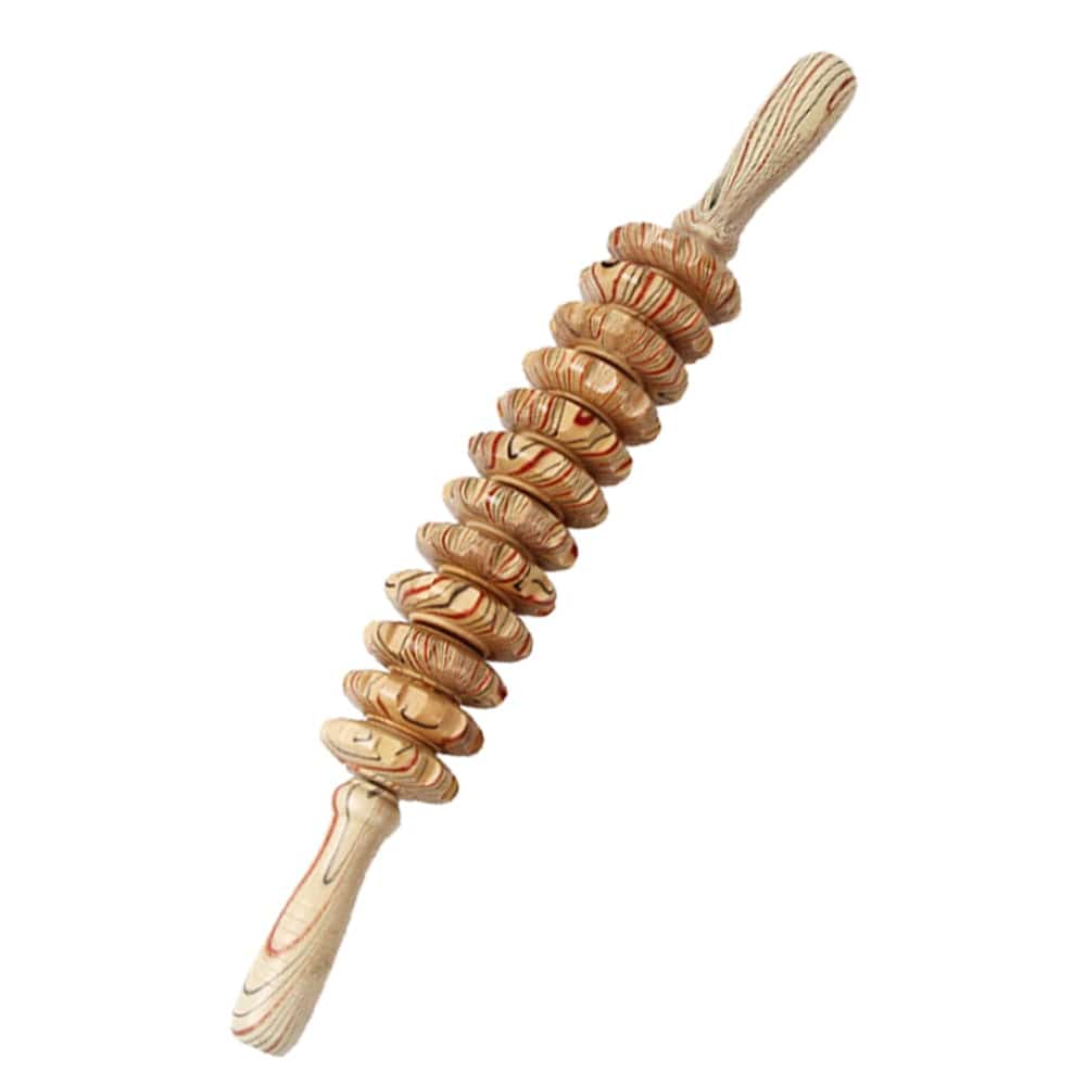 Wooden Curved Massager | Handheld Roller Stick | 12 Rollers Trigger Point