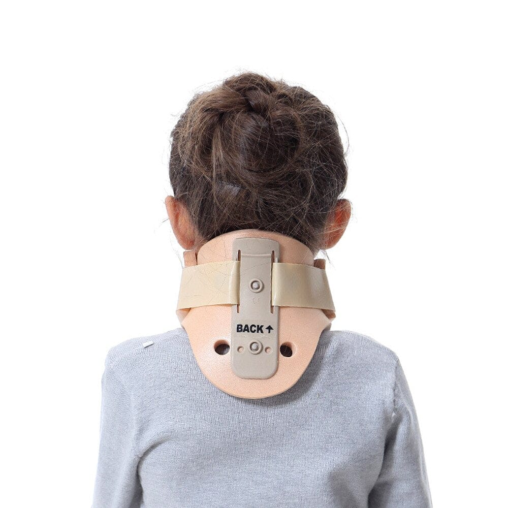 Side view of a child wearing the adjustable pediatric cervical collar comfortably.