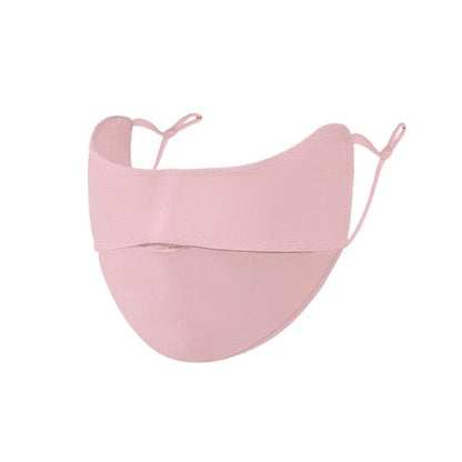 Close-up of the ultra-lightweight, moisture-wicking cooling fabric texture on an anti-sunburn facial cover.