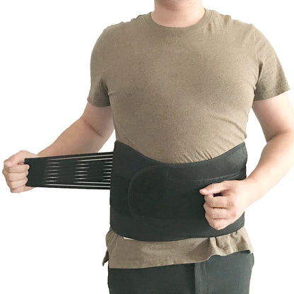 A man wearing a black back brace for plus size men
