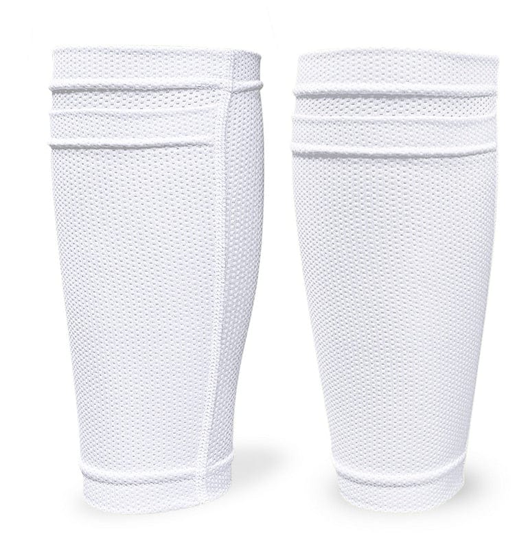 Close-up of the breathable moisture-control mesh fabric texture on a white leg sleeve.