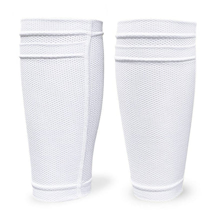 Close-up of the breathable moisture-control mesh fabric texture on a white leg sleeve.