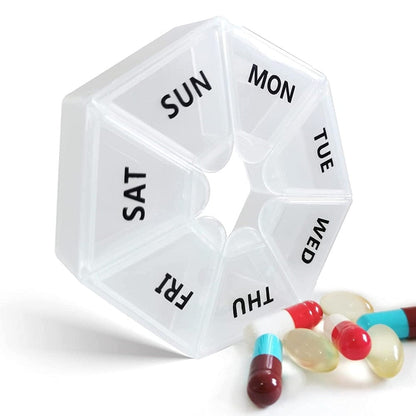 Transparent AM PM medication planner showcasing the interior morning and evening divider layout.