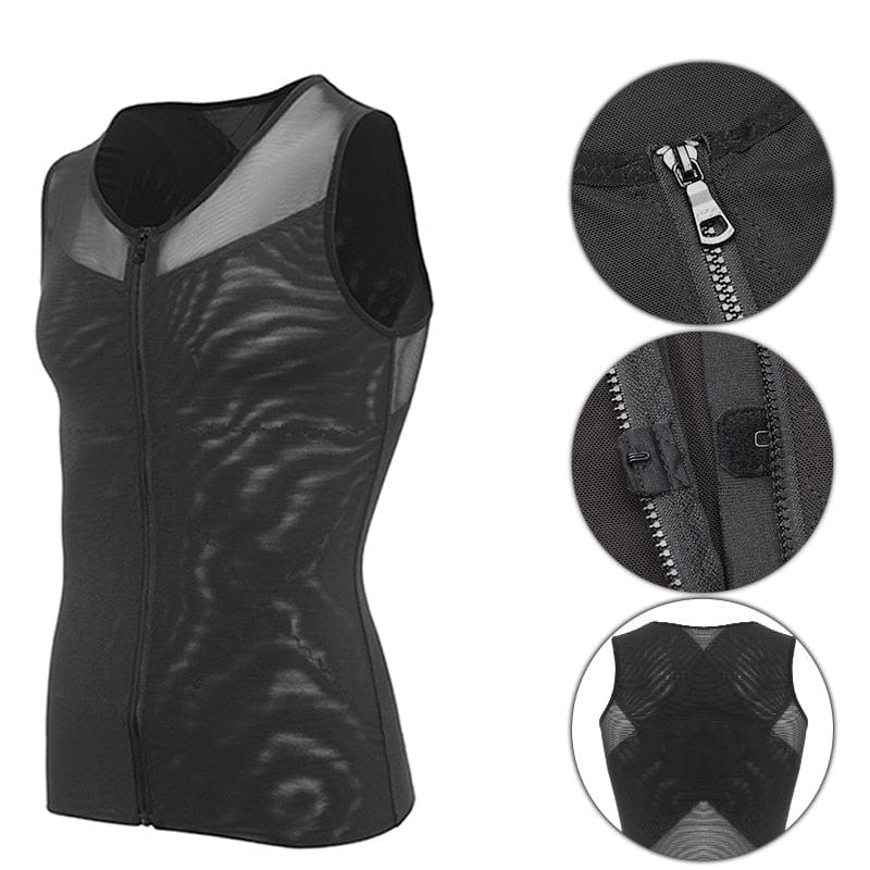 men's compression shirt belly fat chest flattener back support 