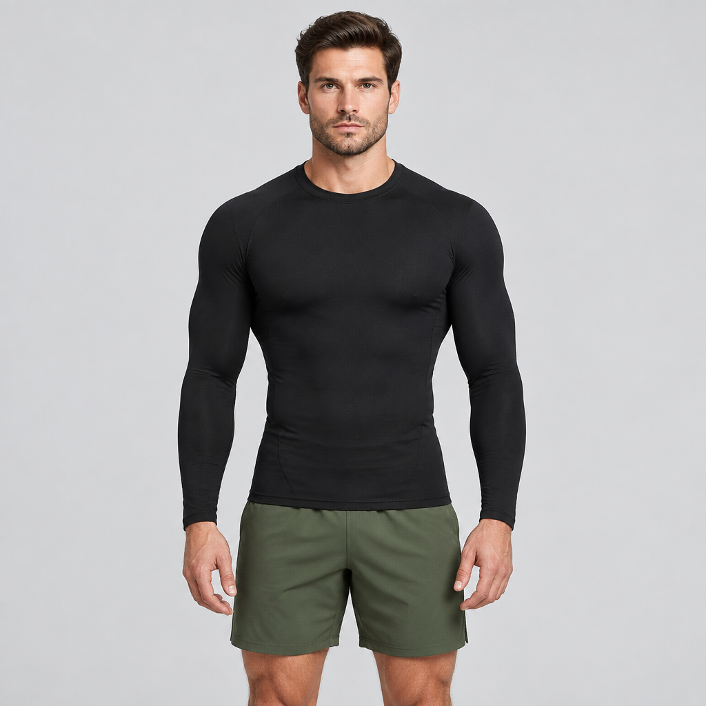 men's long sleeve compression base layer for running and gym