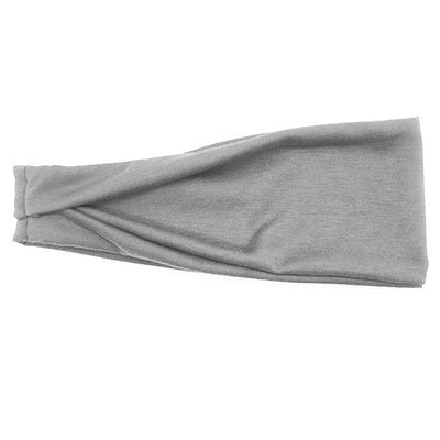 Close-up of the grey moisture-wicking sweatband highlighting the breathable polyester fabric texture.