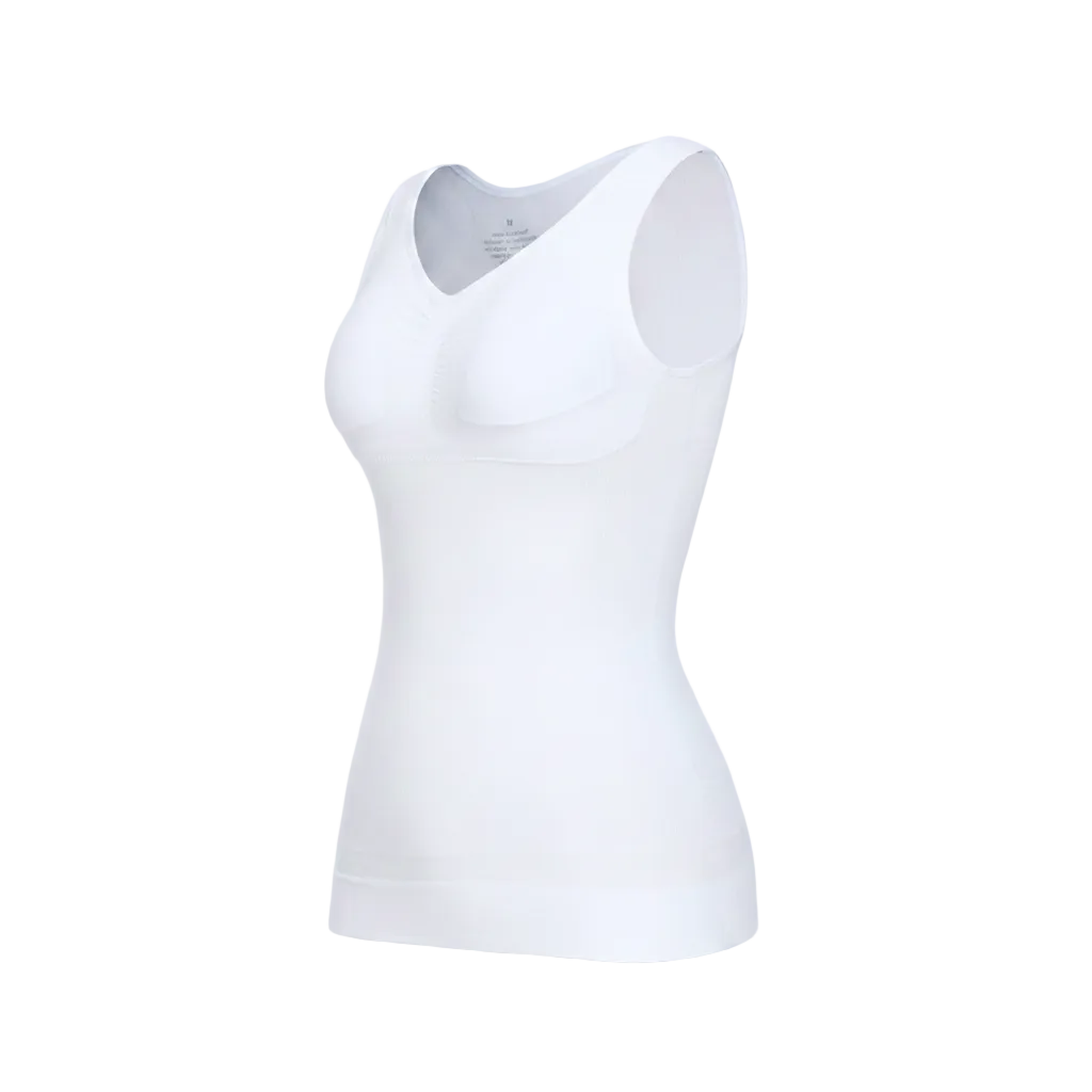 A nylon spandex shapewear camisole buttery smooth stretchy  with molded underbust cups, shown on a white background.