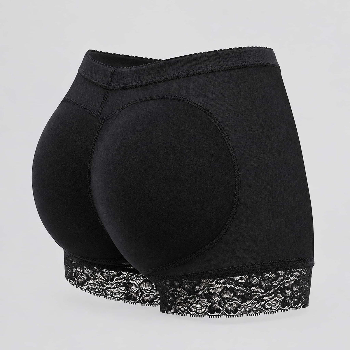 padded butt enhancer shapewear, shown from a rear three-quarter angle on a light gray background.