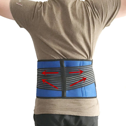 A man shown from the back wearing a blue and black plus size posture corrector.