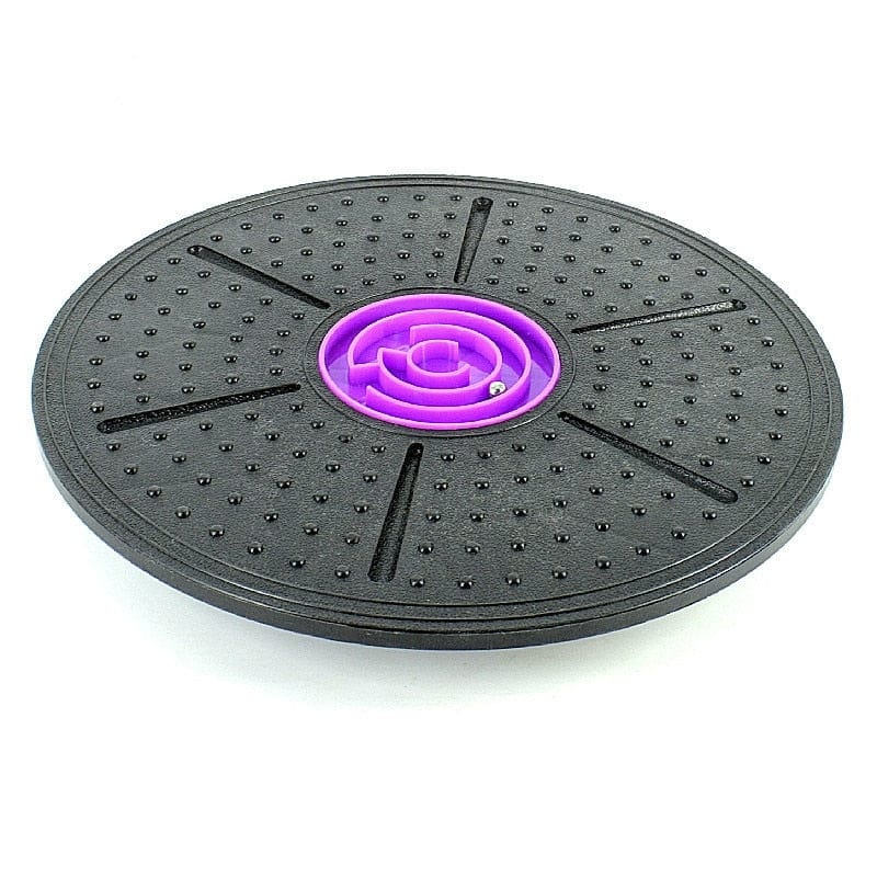 Close-up detail of the durable plastic center pivot dome on a comprehensive fitness exercise disc.