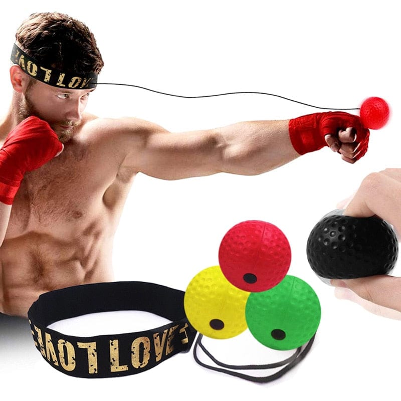 An athlete demonstrating proper striking posture and visual focus with a reflex punch ball outdoors.