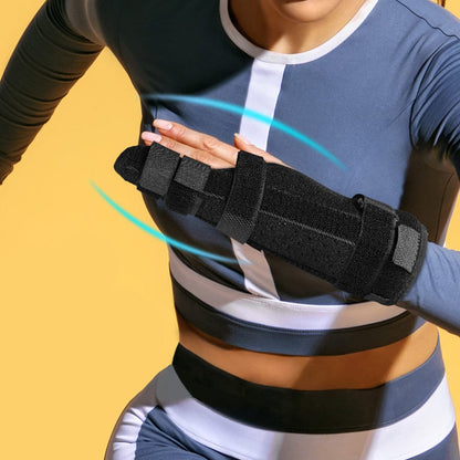 An active individual comfortably wearing the low-profile ring finger splint underneath a standard winter glove.