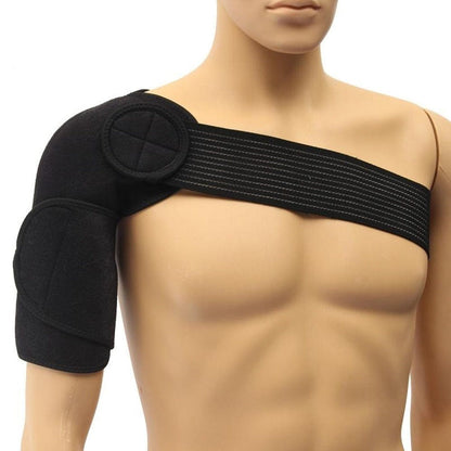 Close-up of the adjustable strap system on a rotator cuff support sleeve.