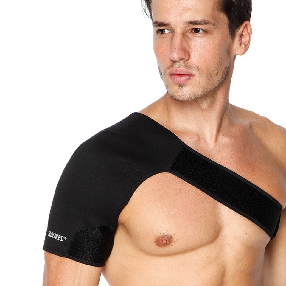 Front profile of the Black shoulder brace highlighting the breathable OK cloth texture.