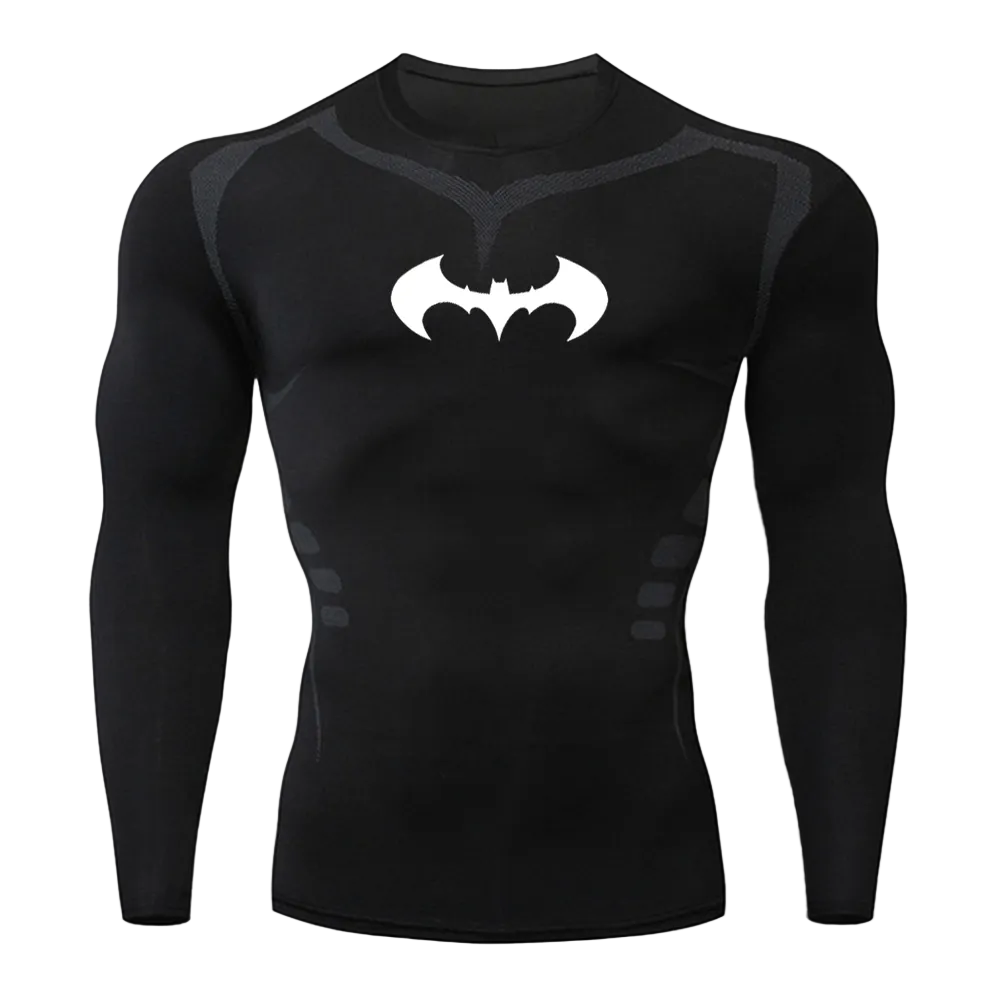 a tight-fitting long-sleeve athletic base layer showing ergonomic muscle alignment seams