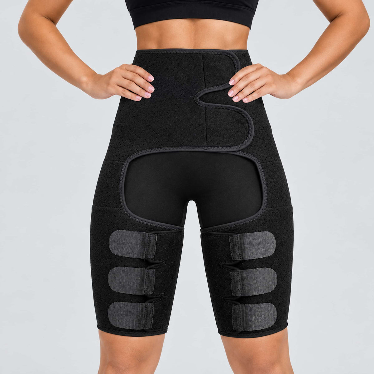 waist anchored thigh compression sleeve