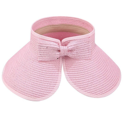 Rear view of a women sun visor highlighting the chic bowknot styling and adjustable open-back band.