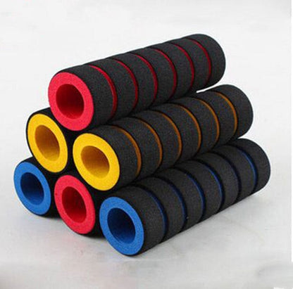 Bulk layout of black and multi-colored Bicycle Handlebar Grips showcasing their thick sponge texture.