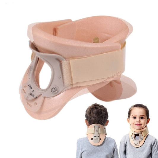 Beige Kids Neck Brace showcasing its soft foam texture and contoured jaw support line.