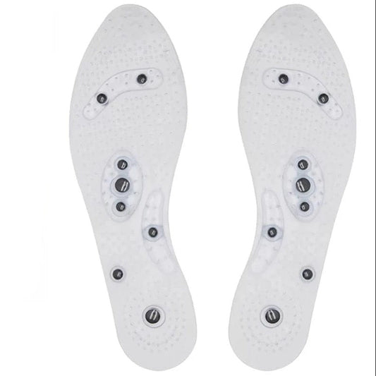 Clear profile layout of the clear silicone Magnetic Insoles | Therapy Insoles highlighting the embedded dark magnetic acupressure nodes.