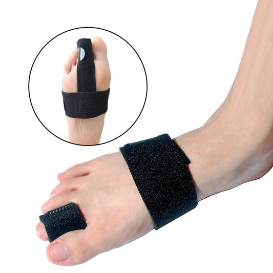 Layout view of the black Toe Splints for Straightening displaying its adjustable strap structure and smooth interior lining.