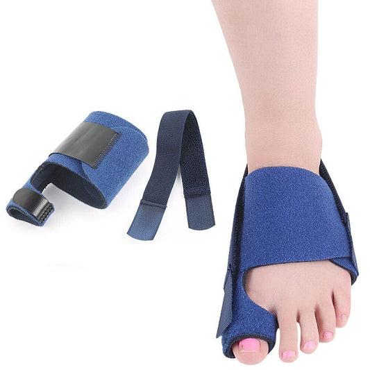 Symmetrical layout of the blue Turf Toe Brace showing the main support strap and nylon loop closures.