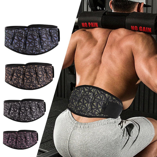 Rear layout profile of an athlete wearing the black weightlifting belt for men securely around their lower torso.