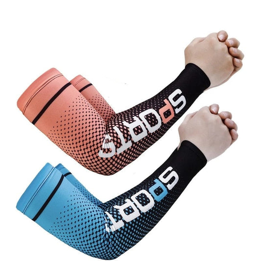 A layout displaying the pink and blue compression shooting sleeve variants side-by-side.