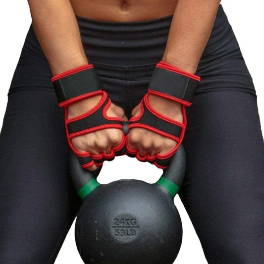 Front view of the Gym Gloves for Women showcasing the textured silicon-printed neoprene palm layout and wide wrist wrap bands.