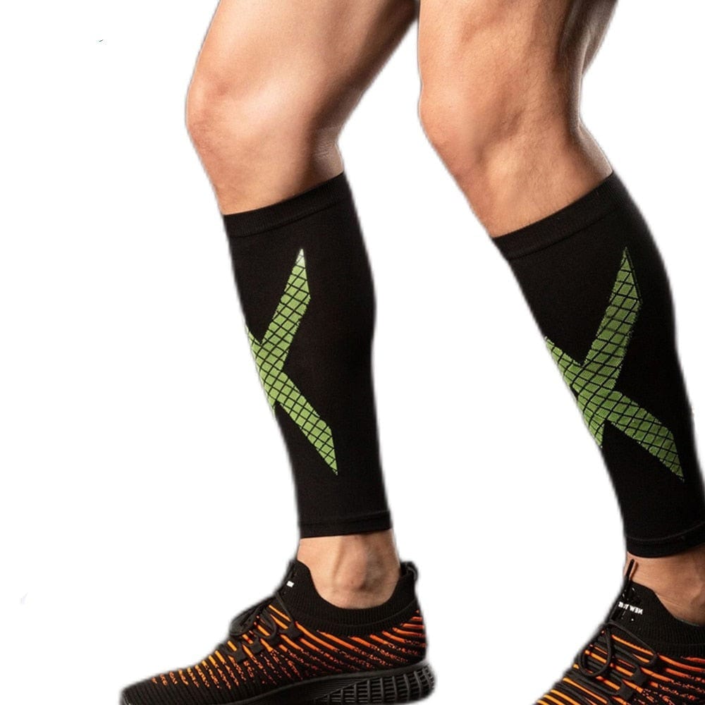 An athlete wearing the running leg sleeves to stabilize muscles during an outdoor training session.