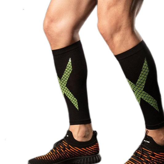 An athlete wearing the running leg sleeves to stabilize muscles during an outdoor training session.